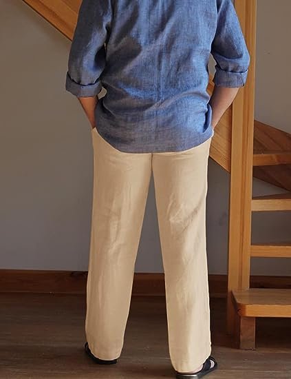 Mens Cotton Linen Drawstring Pants Elastic Waist Casual Jogger Yoga Pants