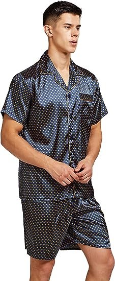 Men's Short Sleeve Satin Pajama Set with Shorts