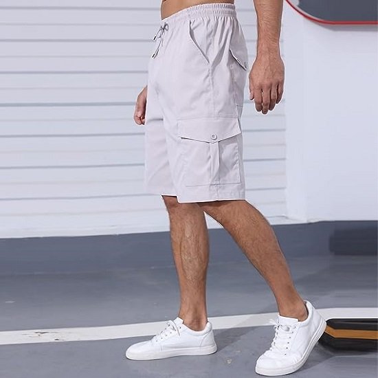 Men's Cargo Shorts Elastic Waist Outdoor Jogger SweatShorts with Multi-Pocket
