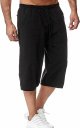 Men's Long Linen Knee Pocketed 3/4 Summer Drawstring Capri Pant